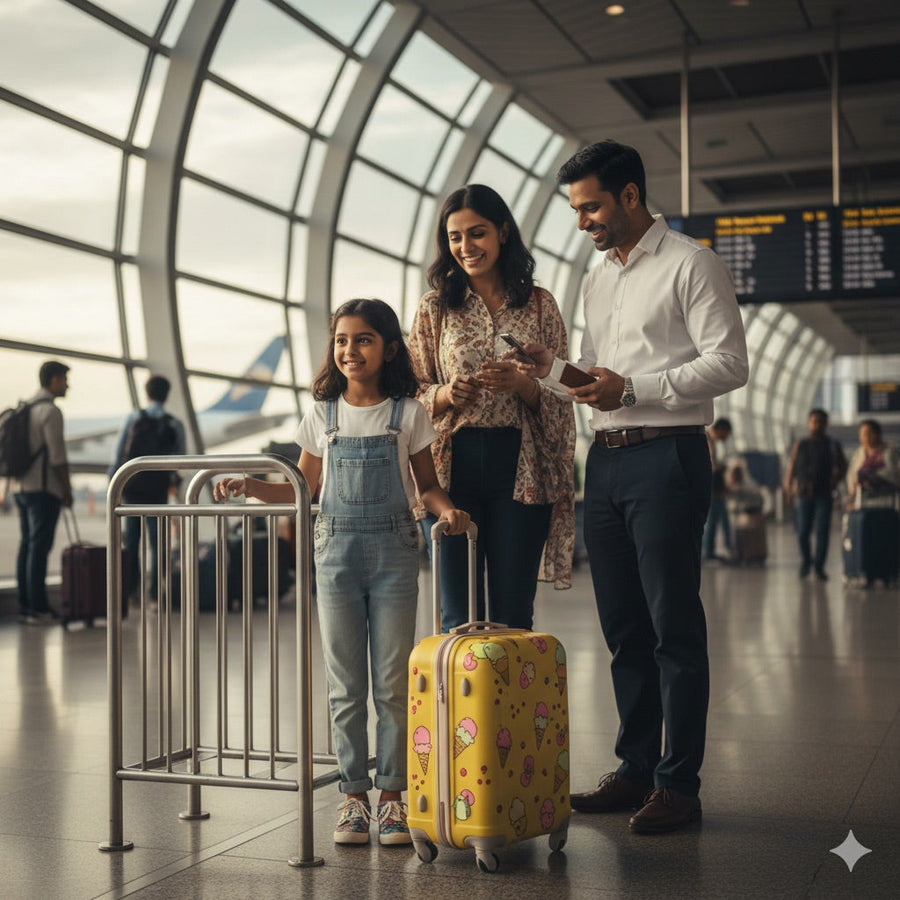Une fille prête pour son voyage avec sa valise cabine