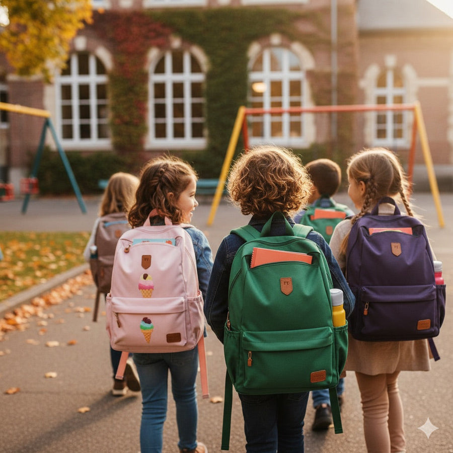 Enfant primaire à l'école avec leur sac