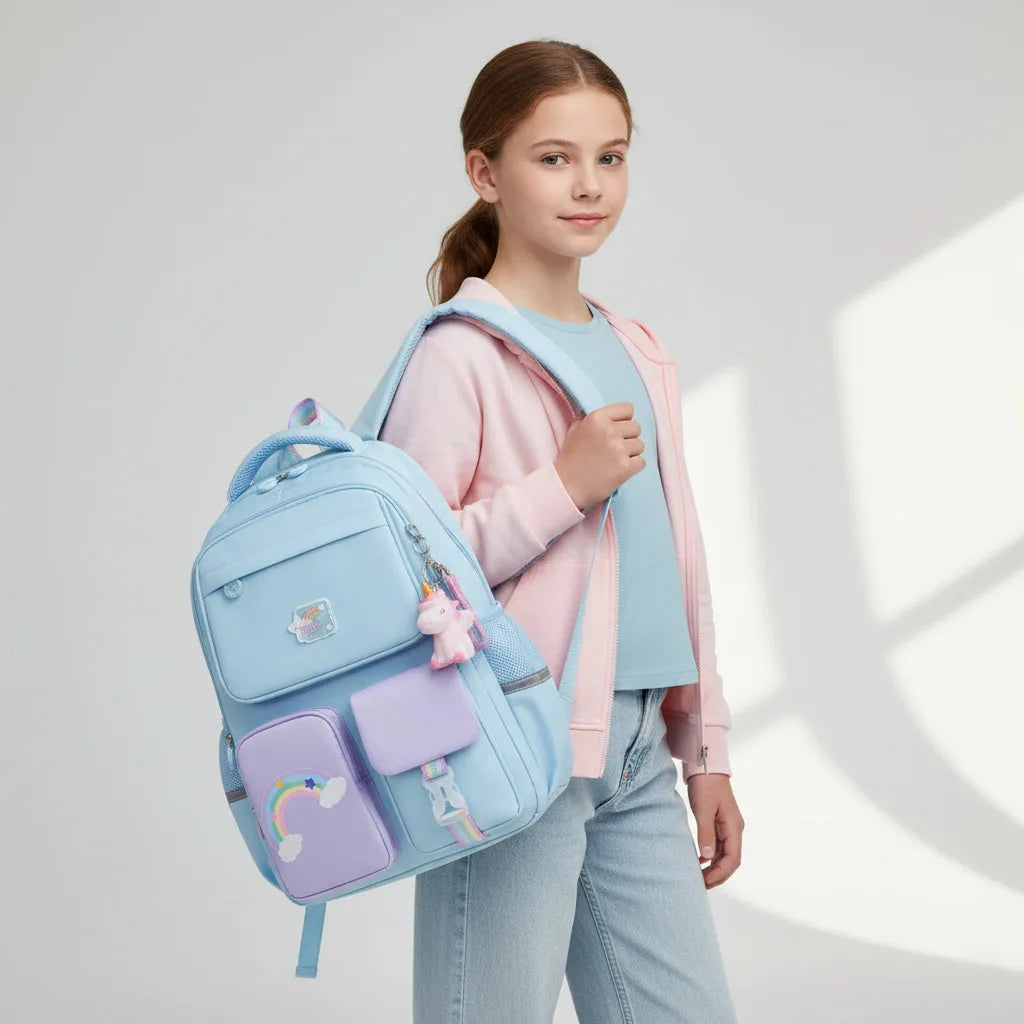 Cartable arc en ciel fille alternative bleue