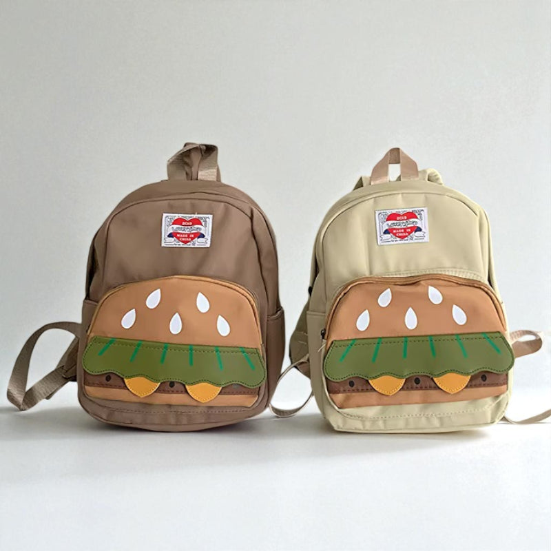 sac a dos burger marron et beige debout