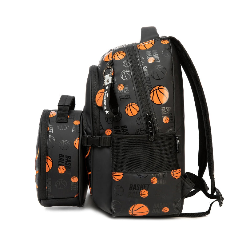 sac a dos enfant 8 ans garcon basketball noir vue de profil