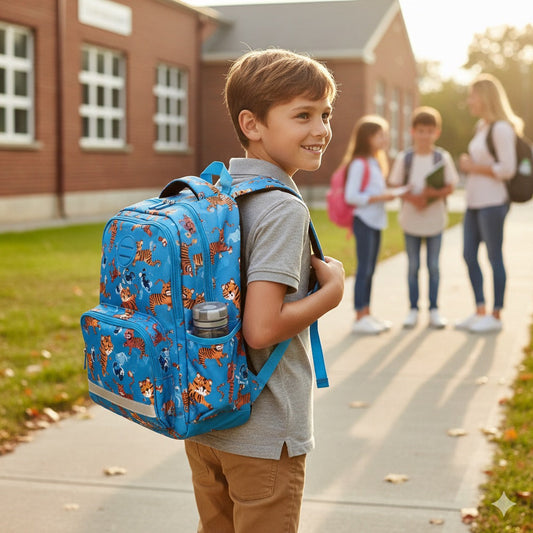 Enfant primaire avec son sac à dos 
