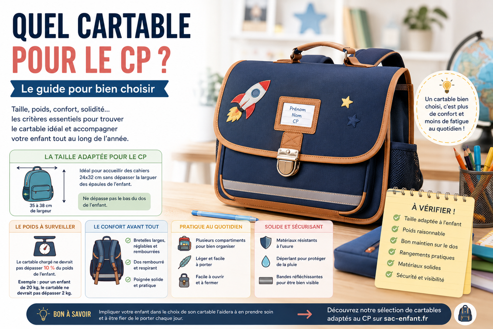 Quel cartable pour le CP : guide pour choisir la bonne taille, le poids adapté et un cartable confortable pour l'école primaire