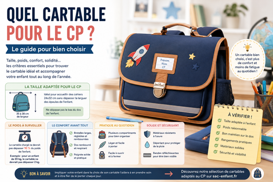 Quel sac pour le CP : comparaison cartable, sac à dos et sac à roulettes avec conseils sur la taille, le confort, le poids et l’organisation