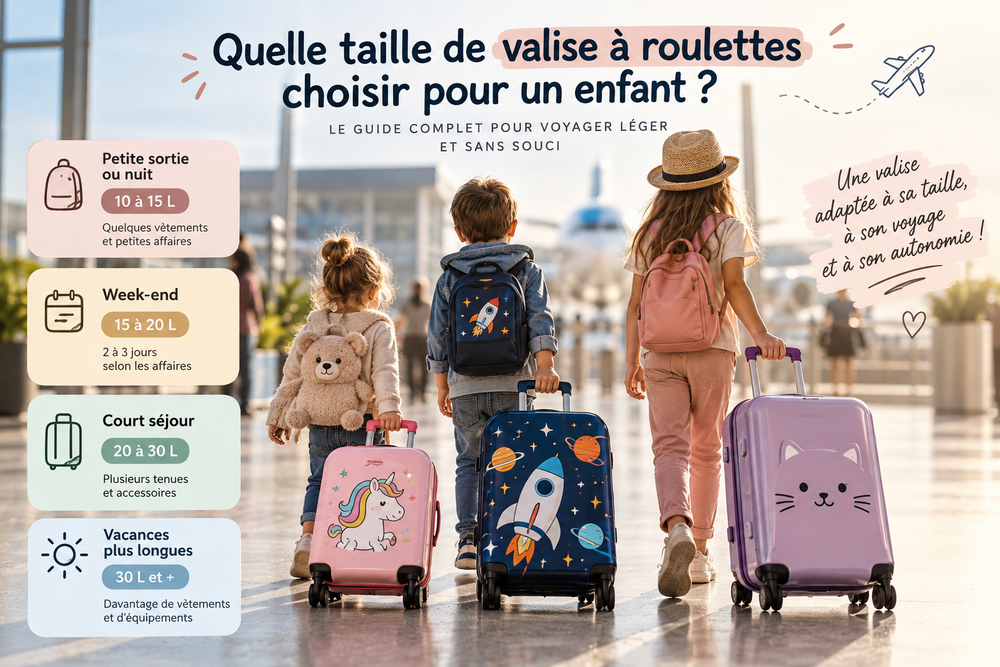 Quelle taille de valise de voyage enfant choisir : guide des capacités de 10 à 30 litres et plus selon la durée du séjour