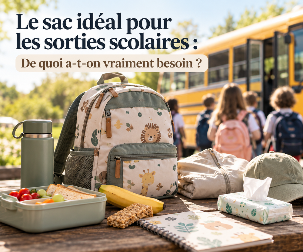 Sac à dos enfant pour sortie scolaire avec gourde, pique-nique, goûter, casquette, mouchoirs et affaires essentielles