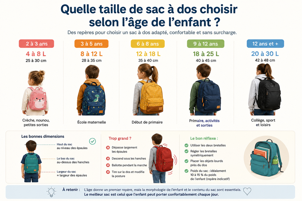 Quelle taille de sac à dos choisir selon l’âge de l’enfant ?