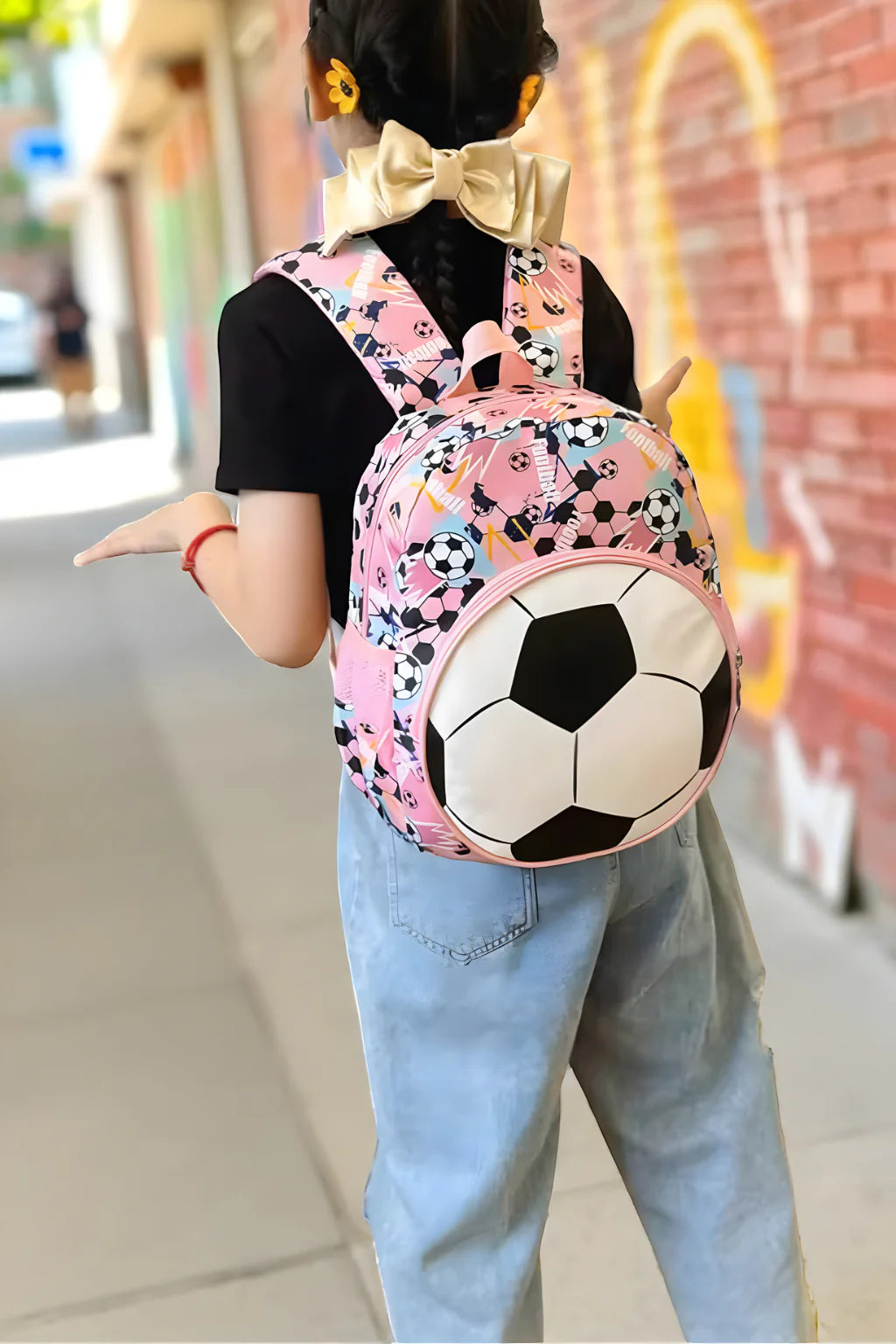 fille avec sac a dos de foot