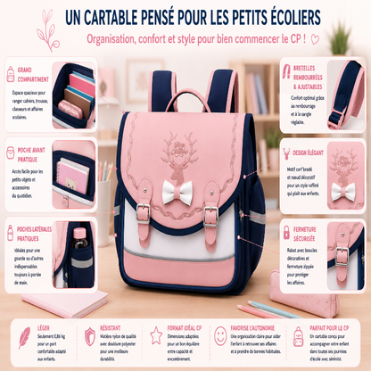 Cartable CP enfant Premier Jour Rose visuel informatif 