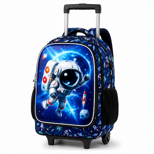 Cartable à roulettes enfant Mission Cosmos avec motif astronaute, poignée télescopique et roulettes 