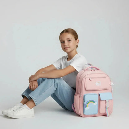 Cartable arc en ciel fille visuel assise  