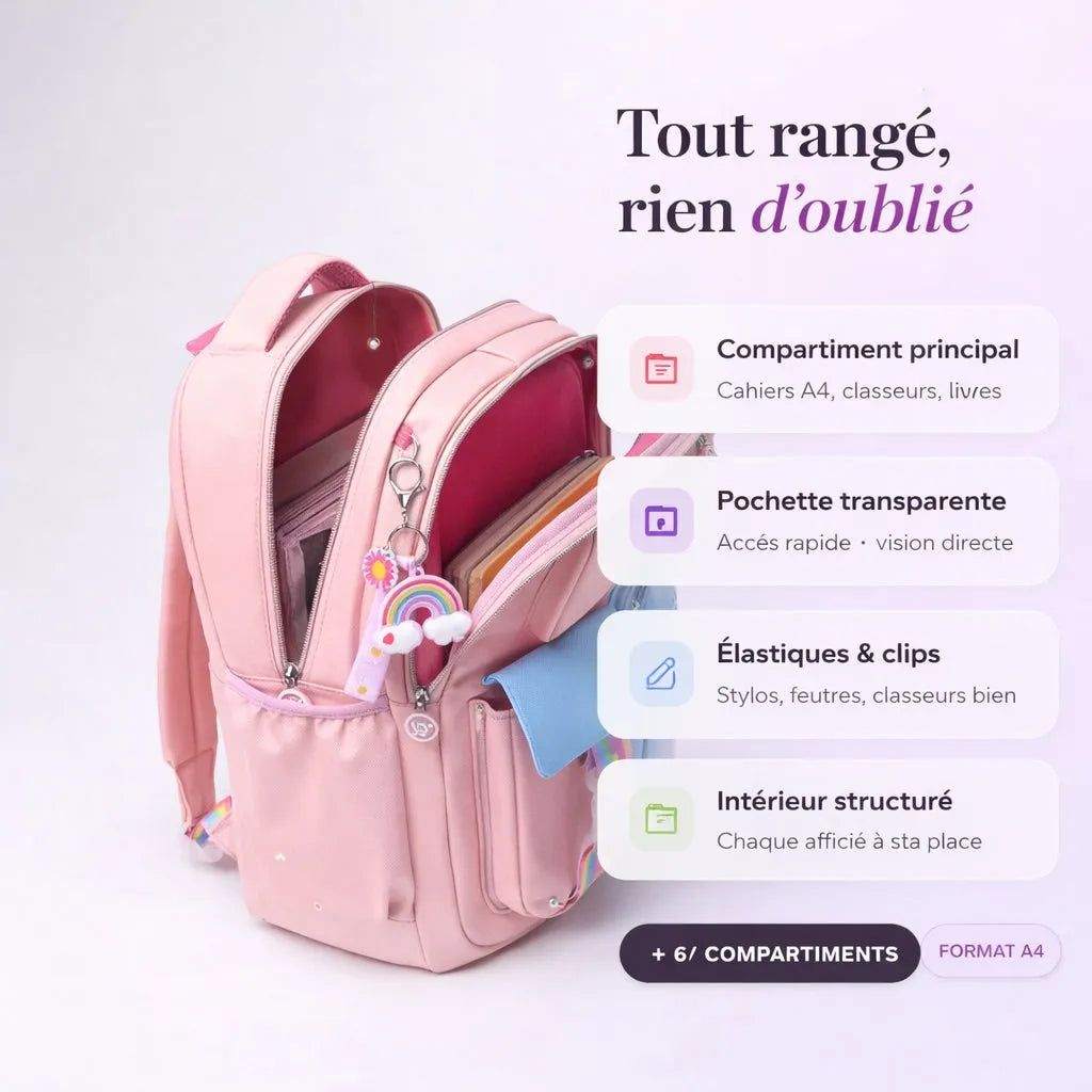 Cartable arc en ciel fille visuel description 