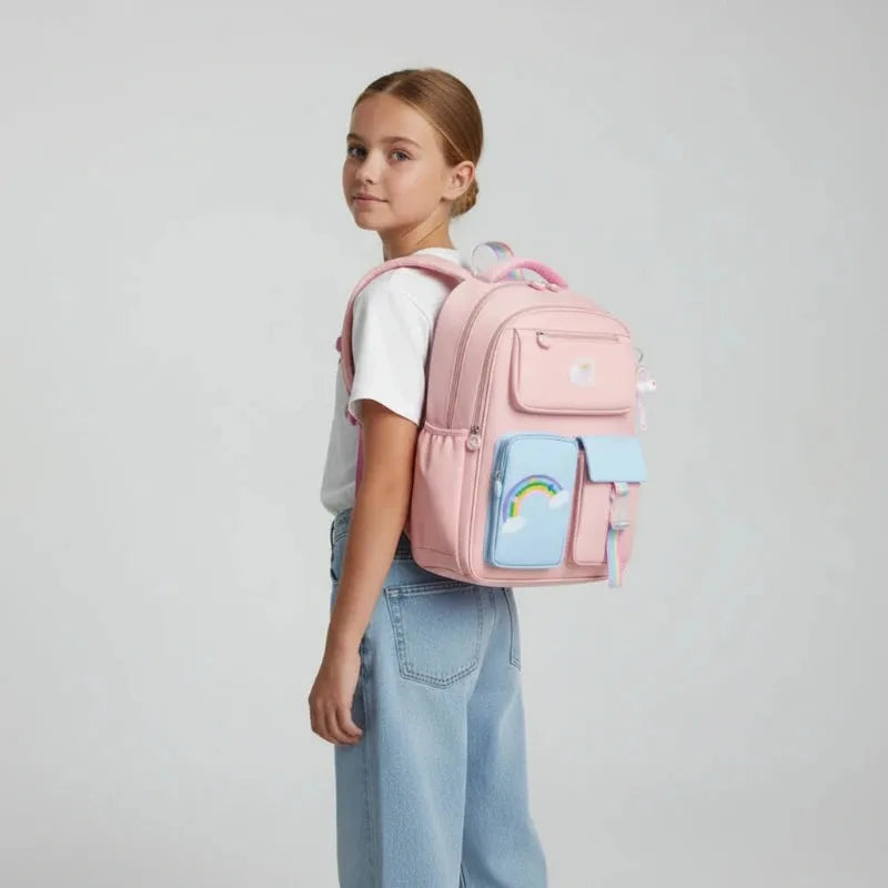 Cartable enfant arc en ciel fille visuel porté