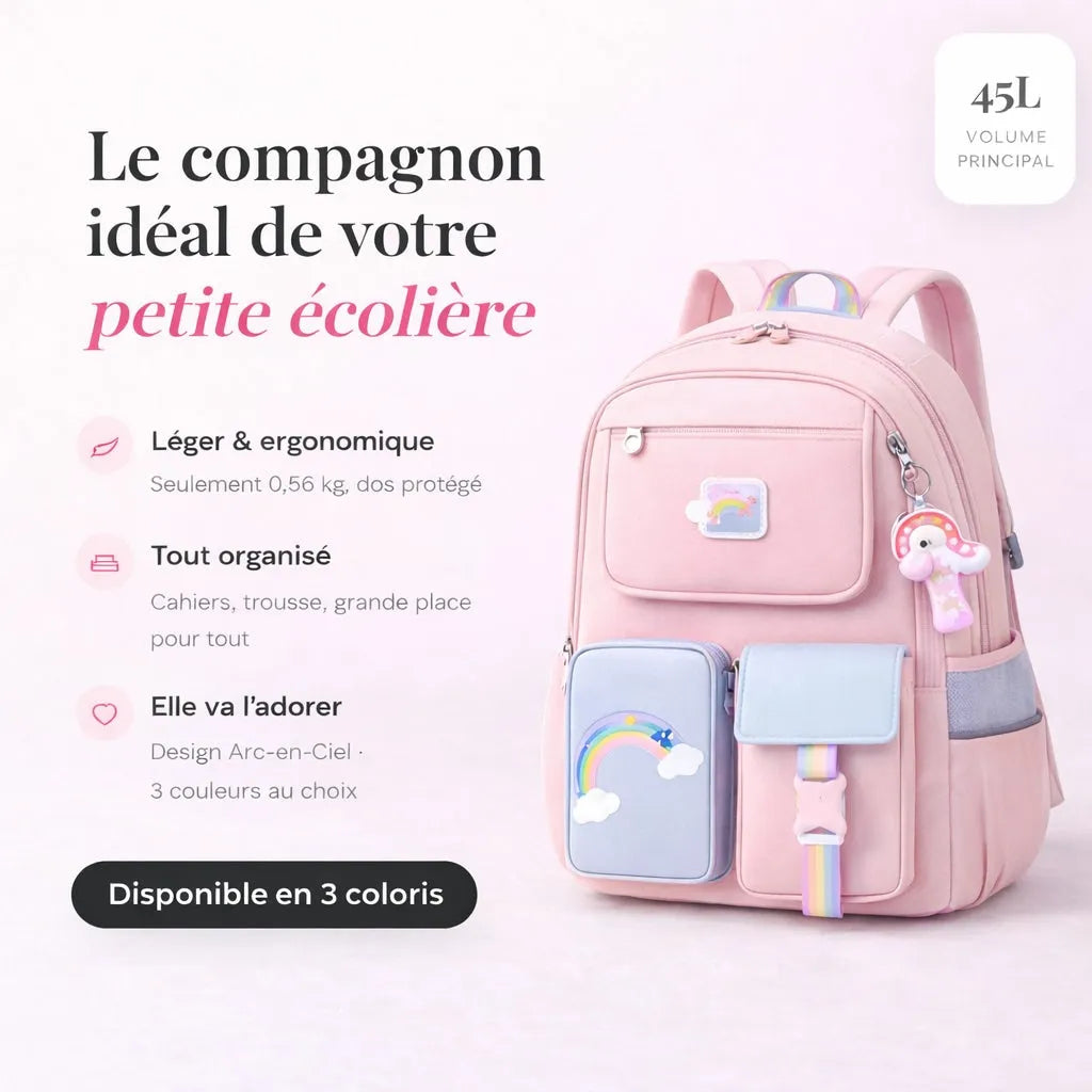 Cartable enfant arc en ciel fille visuel caractéristiques
