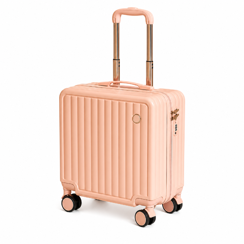 Petite valise enfant à roulettes rose au format cabine visuel face 