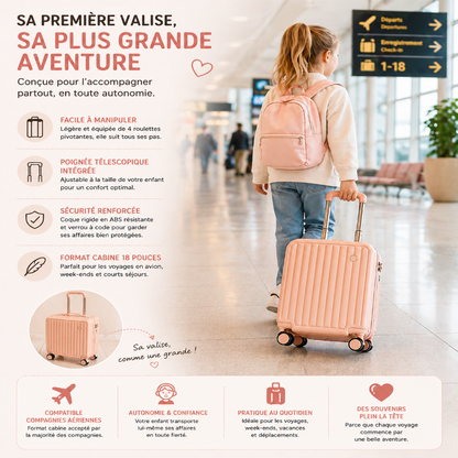Petite valise enfant à roulettes rose au format cabine visuel description