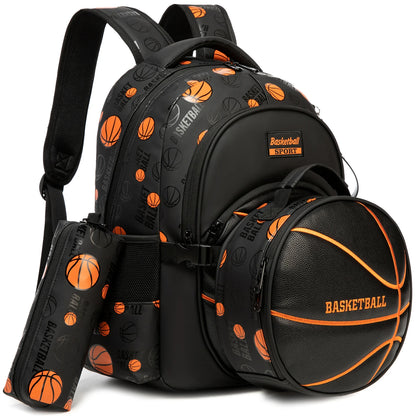 Cartable garçon 3 pièces motif Basketball avec lunch box ronde et trousse