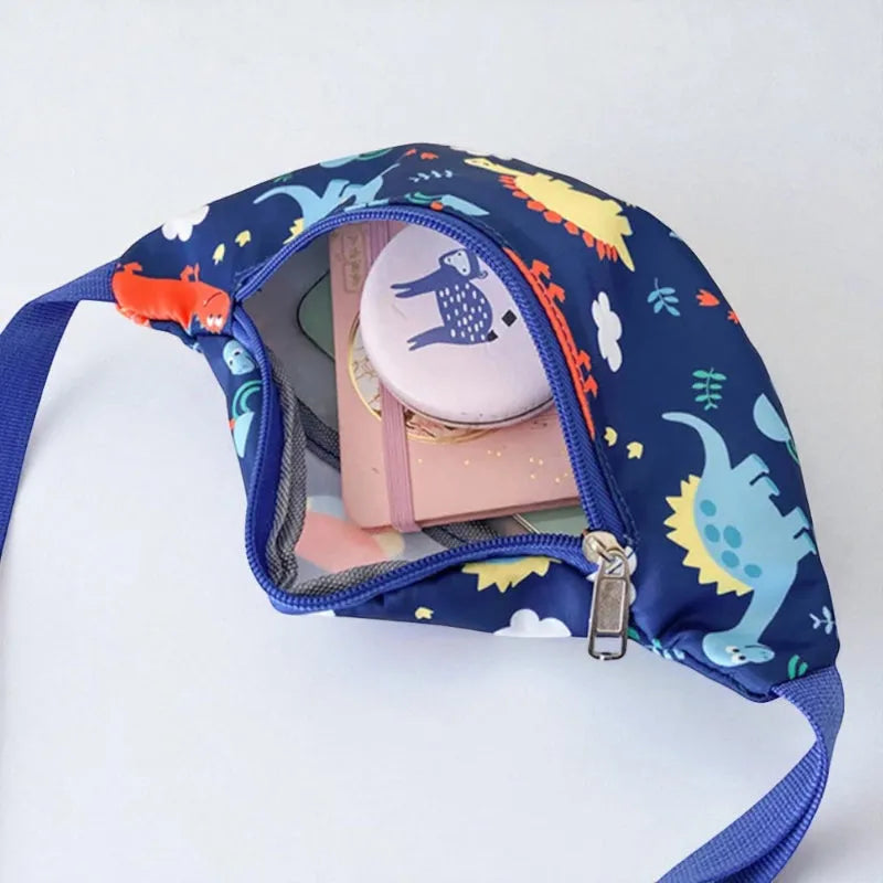 SAC BANANE BLEU DINOSAURE OUVERT
