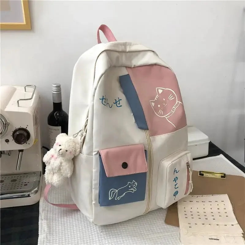 Sac a dos chat rose et bleu bureau