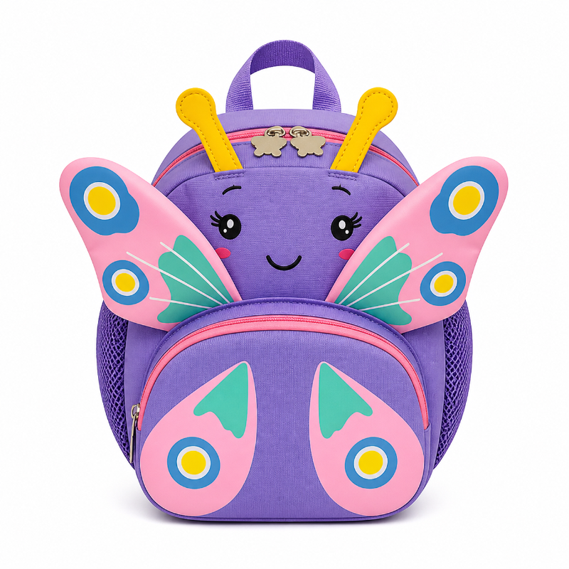 Sac à dos fille maternelle papillon violet vu de face 