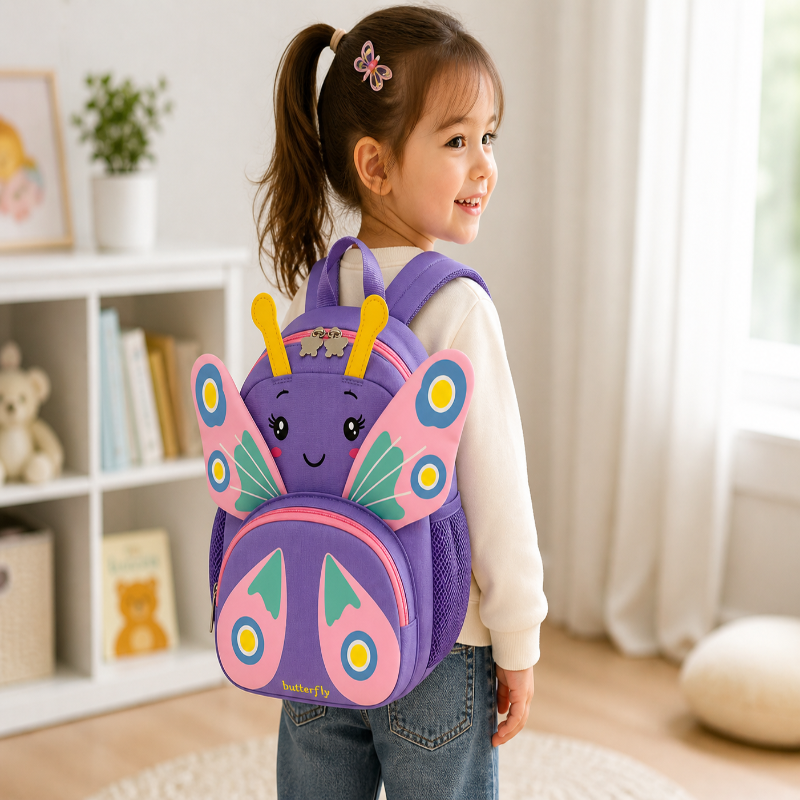 Sac à dos fille maternelle papillon violet vu de dos 