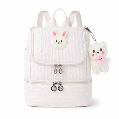 Sac à dos isotherme enfant blanc avec motif lapin kawaii et compartiment repas 