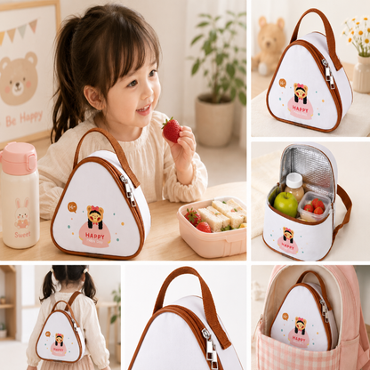 Enfant utilisant le sac à goûter isotherme Lola Ourson pendant une pause repas 