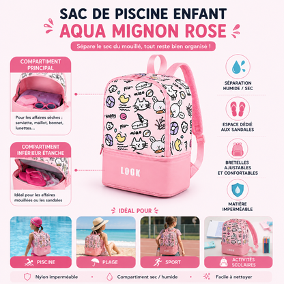 Pourquoi les parents choisissent le sac de piscine enfant Aqua Mignon Rose avec séparation sec et humide, rangement pratique et entretien facile.