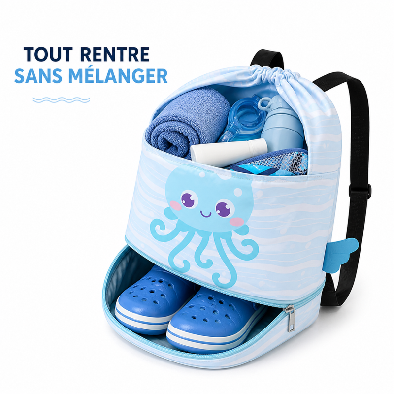 Sac de piscine enfant motif poulpe compartiments 