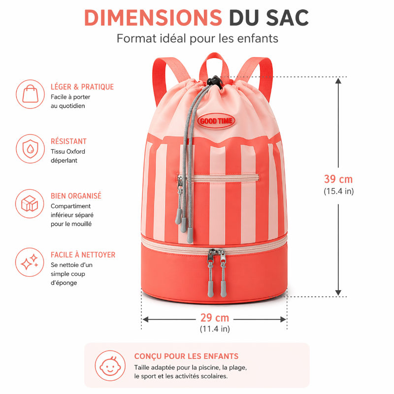 Sac de plage enfant corail visuel dimension 