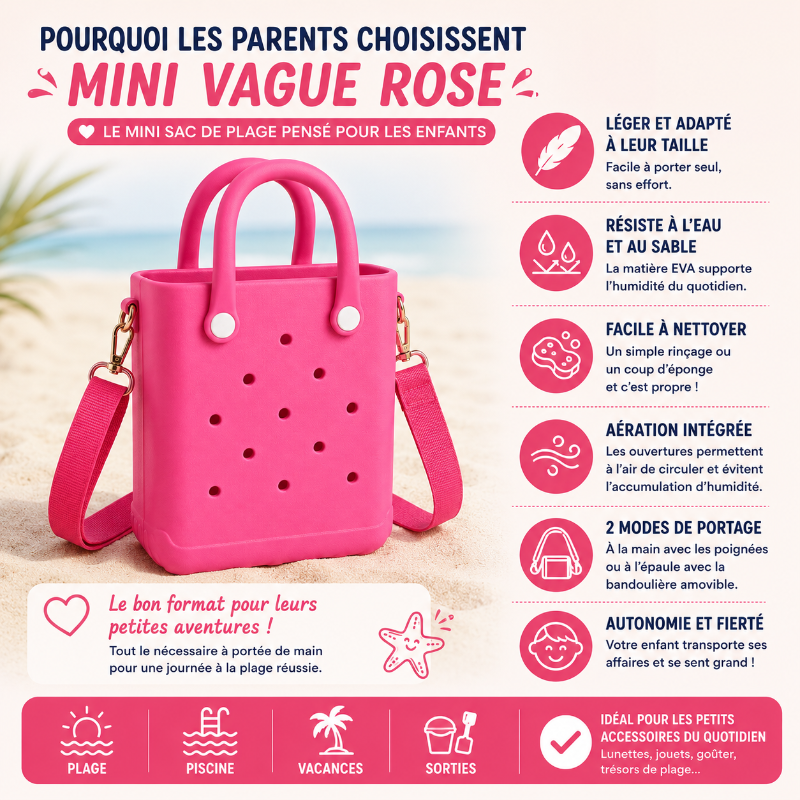Pourquoi les parents choisissent le sac de plage enfant rose avec format léger, nettoyage facile et portage adapté aux enfants.