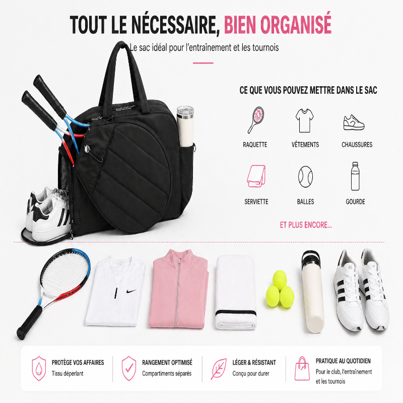Sac de tennis enfant noir  visuel organisation