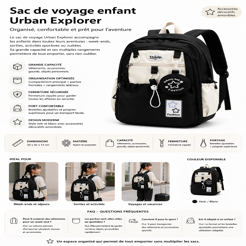 Sac de voyage enfant kawai visuel infographie 
