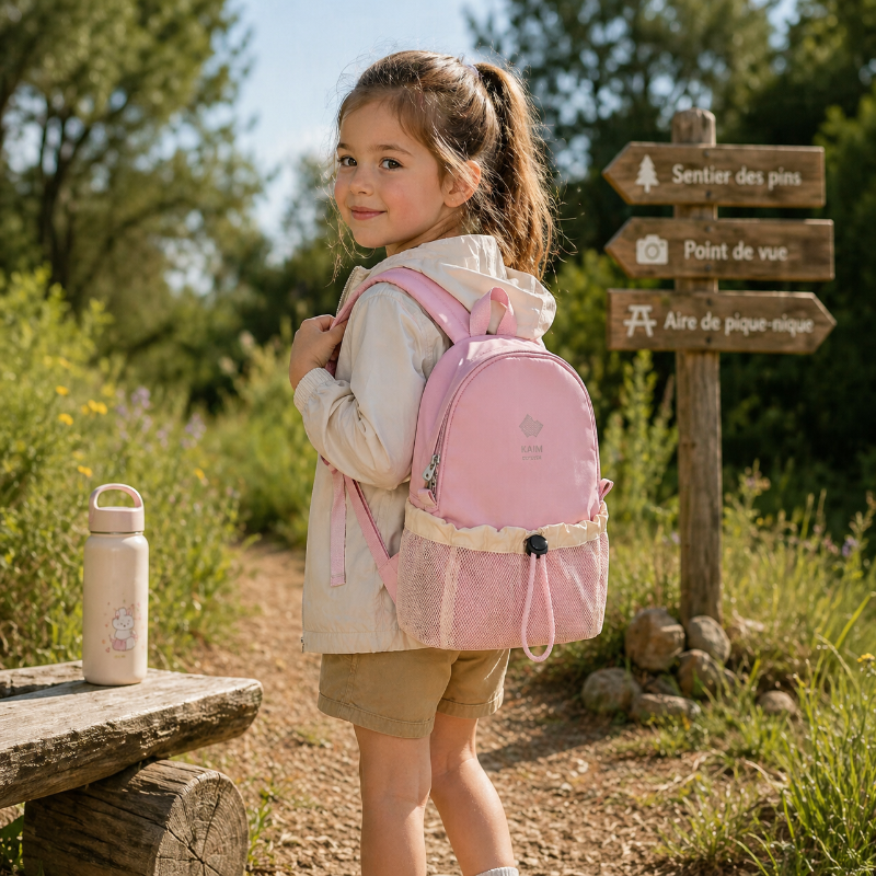 Sac à dos randonnée enfant rose Mini Bala avec poche filet visuel fillette 