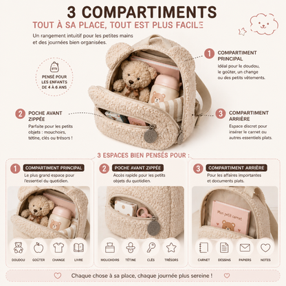 Sac enfant maternelle teddy cloud visuel compartiments 