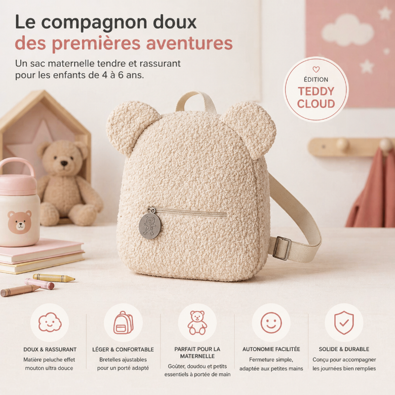 Sac enfant maternelle teddy cloud visuel details 