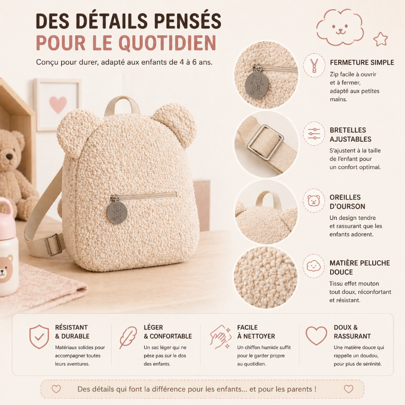 Sac enfant maternelle teddy cloud details 