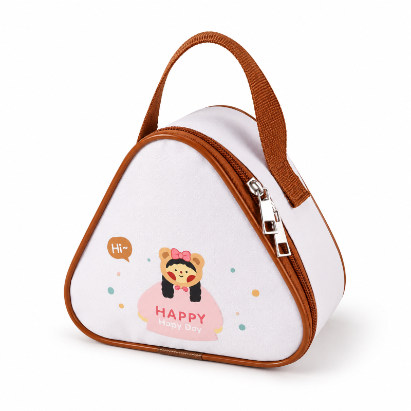 Sac à goûter enfant Lola Ourson blanc avec poignée marron et doublure isotherme 