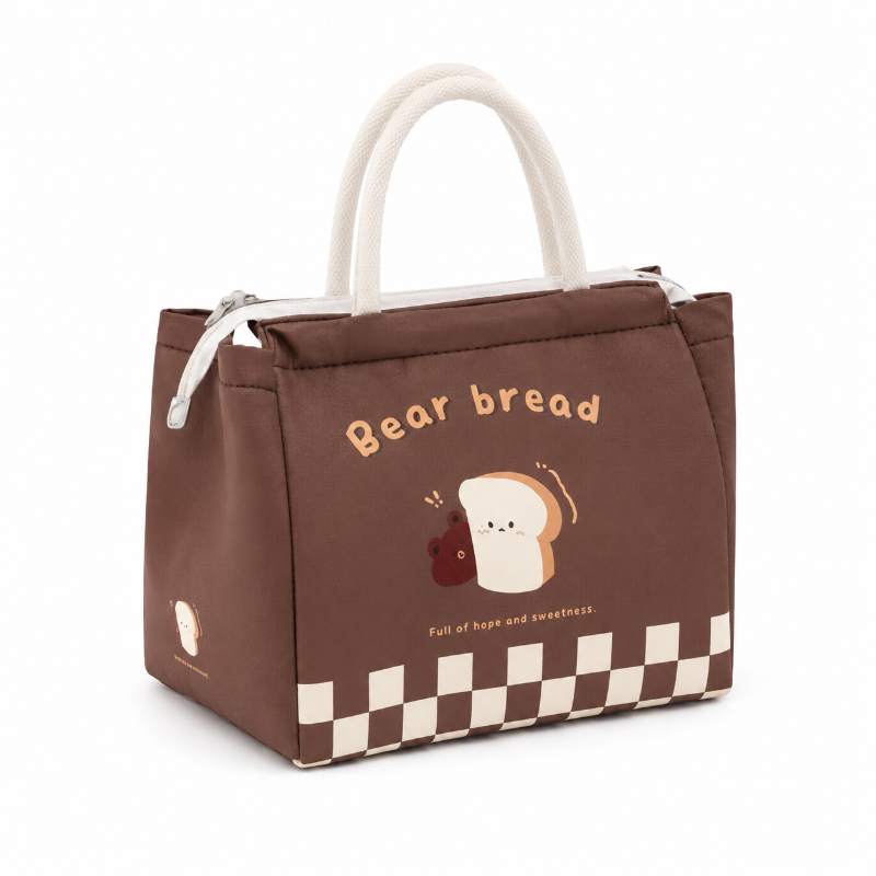 Sac goûter enfant Bear Bread marron avec poignées blanches et intérieur isotherme 