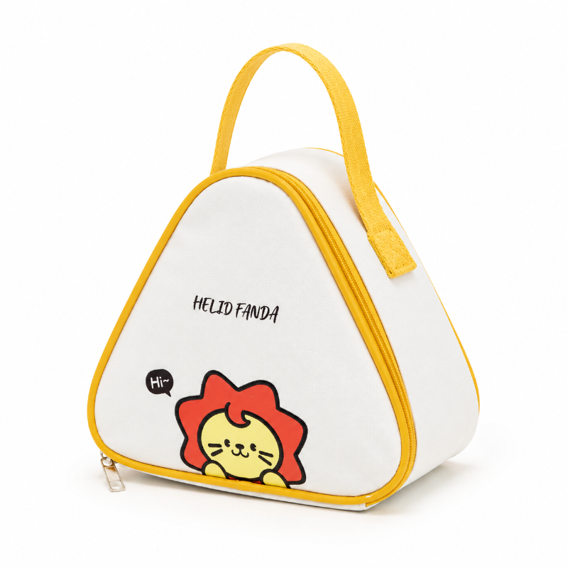 Sac goûter enfant isotherme blanc et jaune avec motif lion cartoon 
