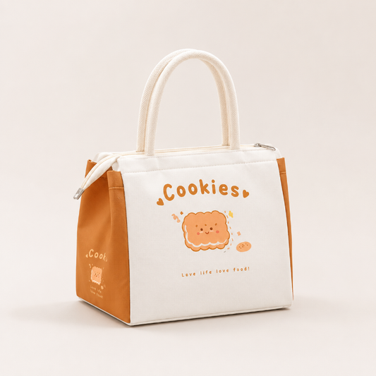 Sac goûter isotherme Cookies blanc et orange avec motif biscuit 