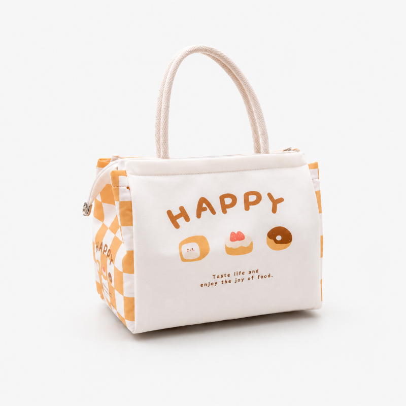  Sac goûter isotherme enfant Happy blanc et orange avec motif gourmand 