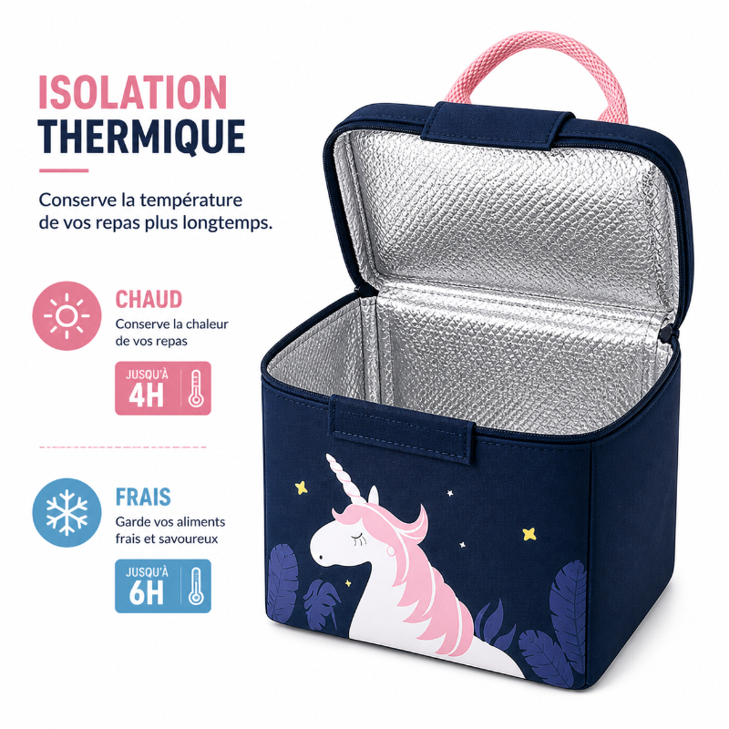 Sac isotherme enfant licorne bleu visuel detail