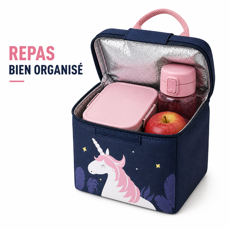 Sac isotherme enfant licorne bleu visuel interieur 
