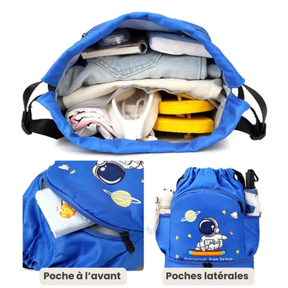 Sac piscine enfant bleu motif astronaute visuel complet 
