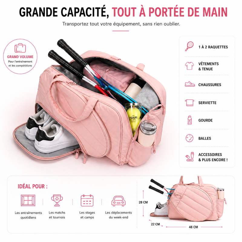 Sac raquette tennis enfant visuel capacite