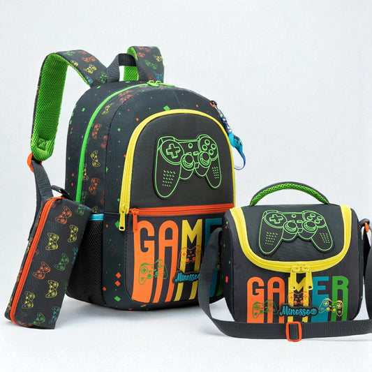 sac enfant garcon 3 pièces - Cartable, sac repas et trousse assortie