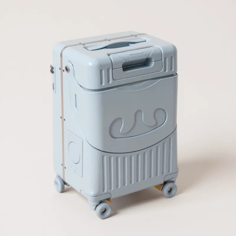 VALISE ASSISE BLEU PROFIL