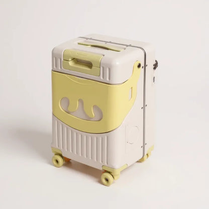 VALISE ENFANT ASSISE JAUNE ET BLANC FERMER