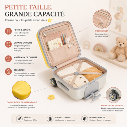 Valise chariot enfant jaune visuel infographie